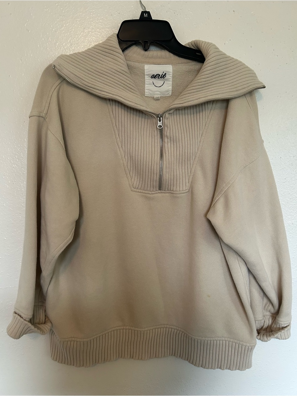 aerie Neutral Zip-Front Pullover Sweatshirt